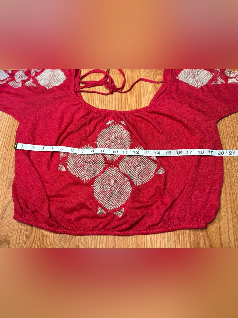 Free People Red Embroidered Peasant Tunic Top - Picture 6 of 8